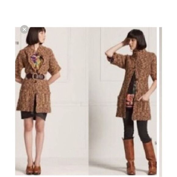 Anthropologie Tabitha Wool Blend Chunky Knit Cardigan Sweater Tan Size Small - Picture 11 of 11